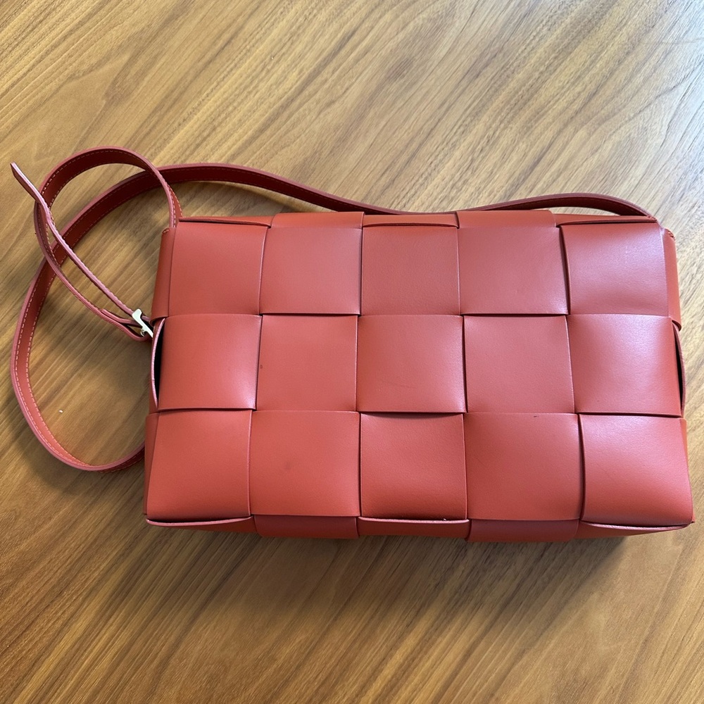 Valentina Woven Crossbody Bag in Terracotta Red